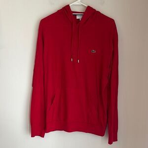 Lacoste Men Women Unisex Vibrant Red lightweight Hoodie long sleeve preppy Large